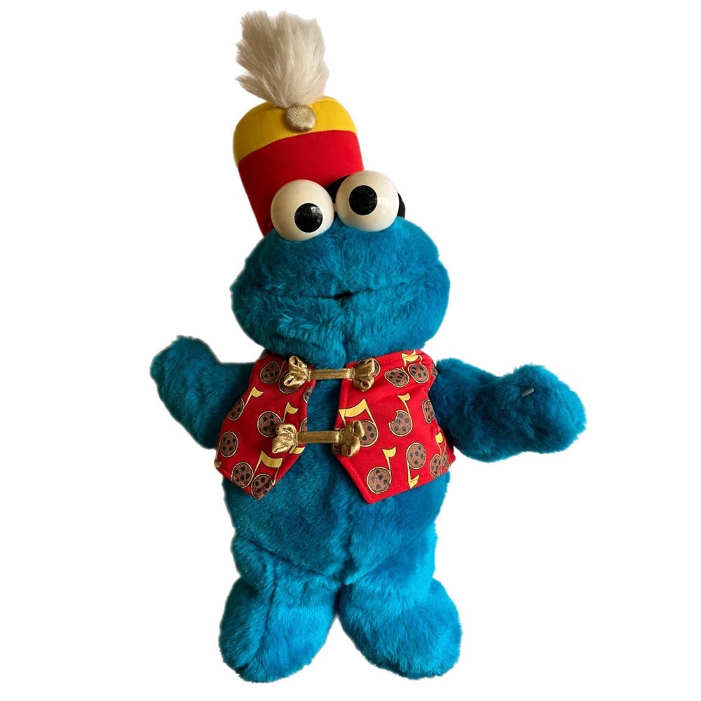 Vintage Tyco Trumpet Playing Cookie Monster Plush Stuffed Works Incomplete